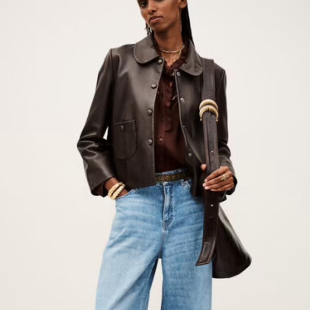 ba&sh Brown Leather Button-Front Jacket